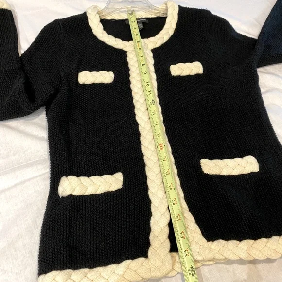 INC International concepts black sweater jacket with white braided trim. large. - Picture 10 of 12